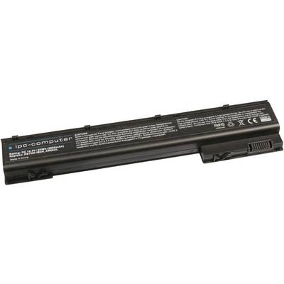 Black laptop battery with special text on the top surface, including technical specifications and brand logo of ipc-computer.