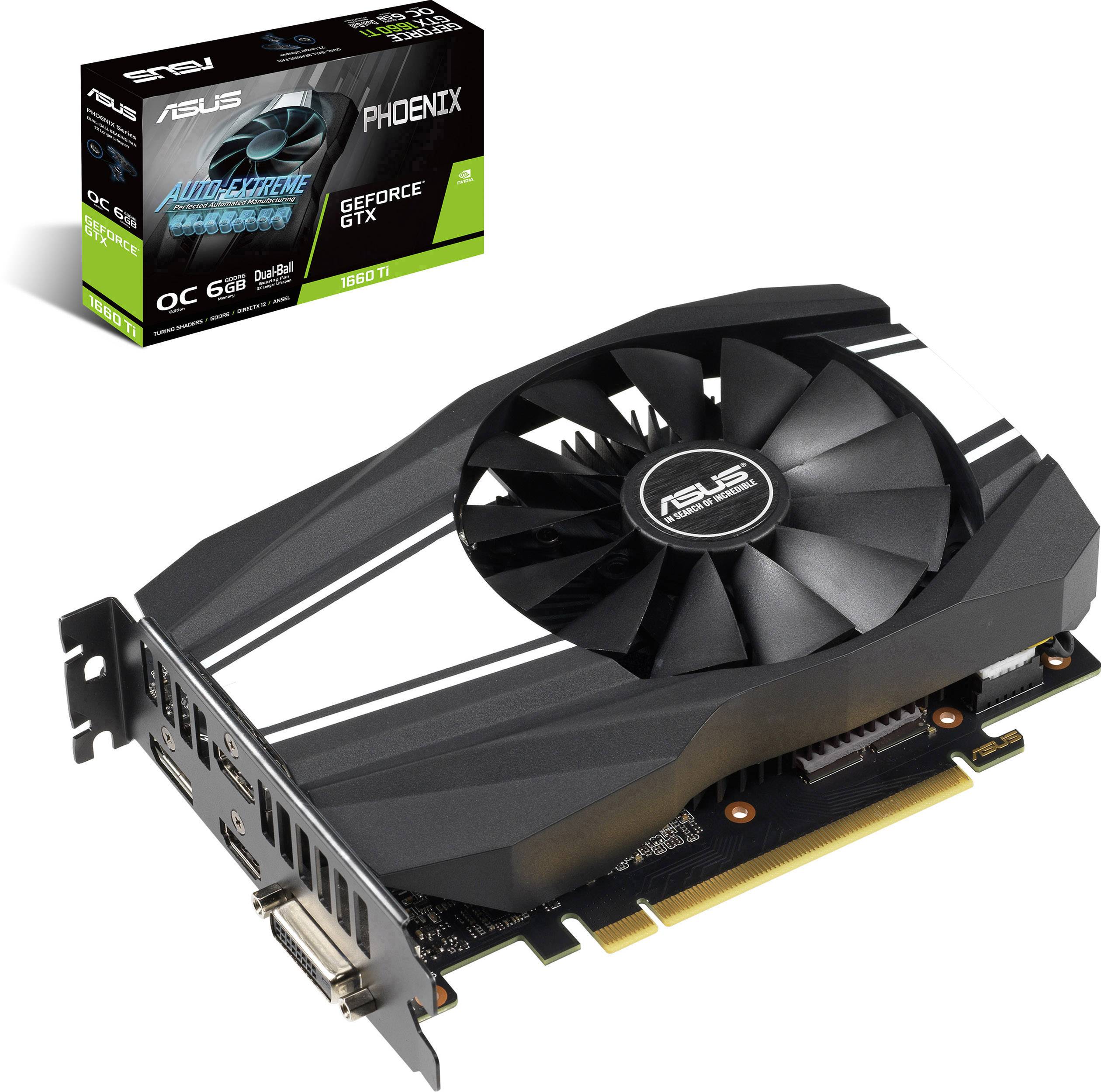 Asus GPU Nvidia GeForce GTX1660 Ti Phoenix Overclocked 6 GB GDDR6 RAM PCIe x16 HDMI™, DisplayPort, DVI