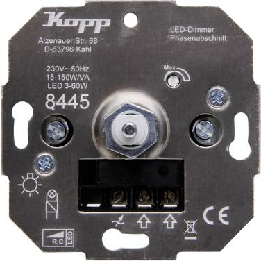 Kopp 844500001 Flush-mount dimmer Suitable for light bulbs: Light bulb, Halogen lamp, LED bulb Grey