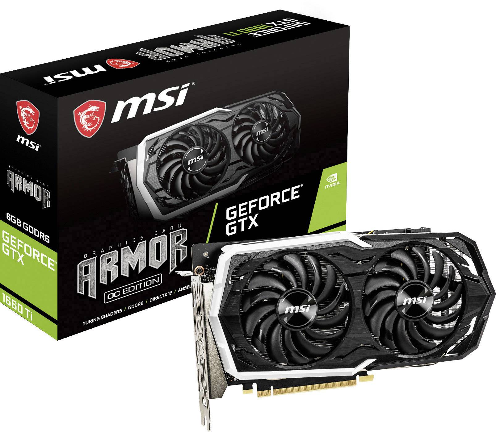 MSI Gaming GPU Nvidia GeForce GTX1660 Ti Armor Overclocked 6 GB GDDR6 RAM PCIe x16 HDMI™, DisplayPort