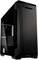 A black computer case with a transparent side panel and ventilation slots, suitable for gaming and high-performance PCs.