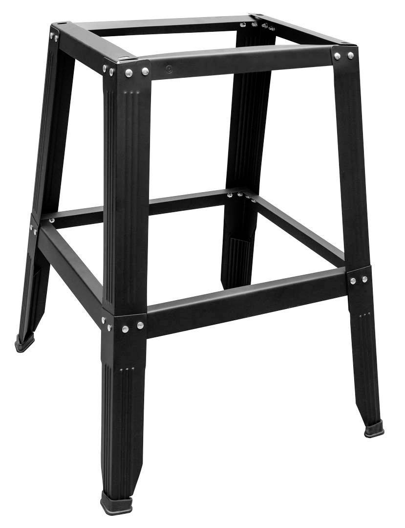 A black metal frame in a cubic structure, serving as a sturdy base, potentially for devices or furniture.