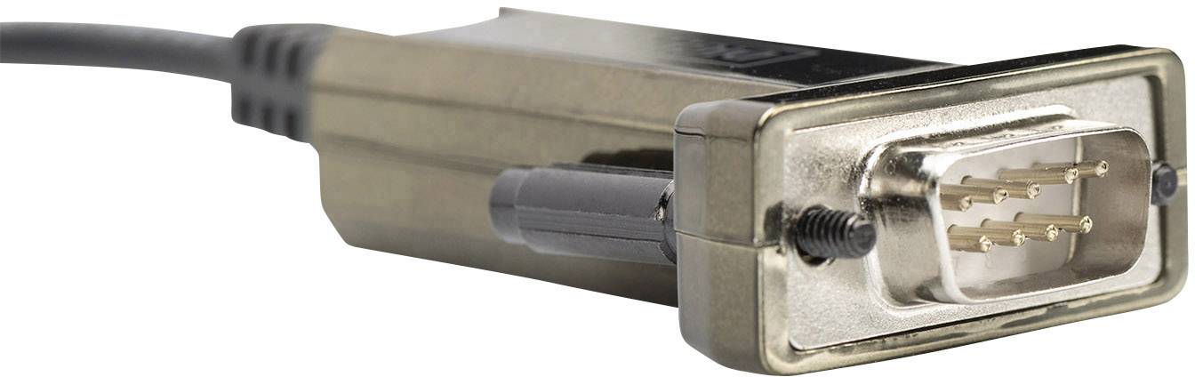 Close-up of a VGA connector with rounded metal contacts and a black cable. Suitable for connecting to a monitor.