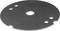 A round, flat metal plate with several holes of varying sizes. Used for fastening or as a template.