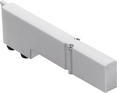 A rectangular, silver electrical component with screws, possibly a connecting element or adapter for a technical application.