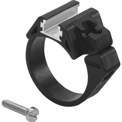 A black plastic cable carrier with a metal screw for mounting.