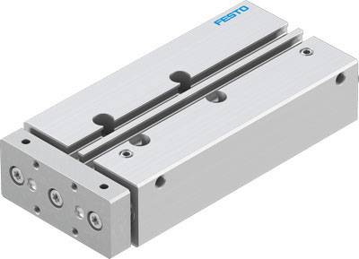 Metal linear unit, rectangular, with sliding components and mounting holes, suitable for industrial applications.
