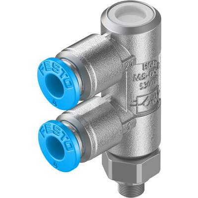 Double cable entry enclosure made of metal with blue end caps, labelled 'Festo'. Designed for industrial applications.
