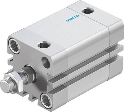 A silver pneumatic cylinder with multiple ports and a bolt.