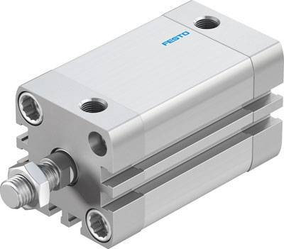 A pneumatic cylinder made of metal with multiple ports and the Festo logo on the top surface.