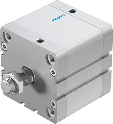 A silver pneumatic cylinder with multiple mounting points and a visible piston rod. Marked with 'FESTO'.