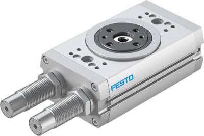 Festo pneumatic rotary actuator, silver-coloured, with two connections, suitable for industrial applications.