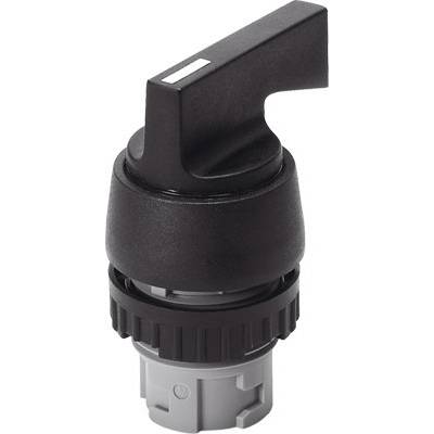 Black rotatable hand grip with grey base and knurled ring, suitable for operating technical equipment or machines.