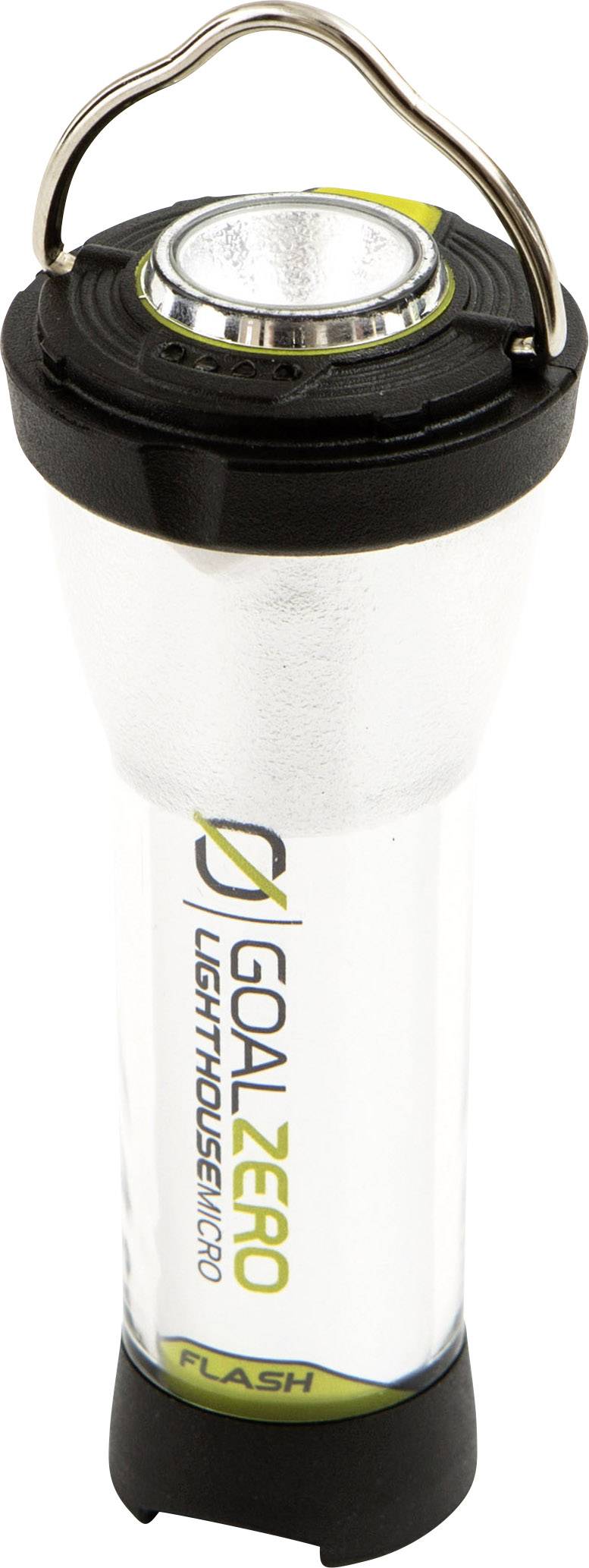 A portable LED lantern by 'Goal Zero' with a metal handle, suitable for outdoor activities.