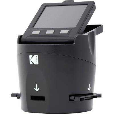 Digital film scanner with display, three buttons and film transport mechanism. Used for converting film strips into digital formats.