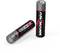 Two AA batteries from a well-known brand, one standing, one lying down, with a 1.5V label, suitable for various electronic devices.