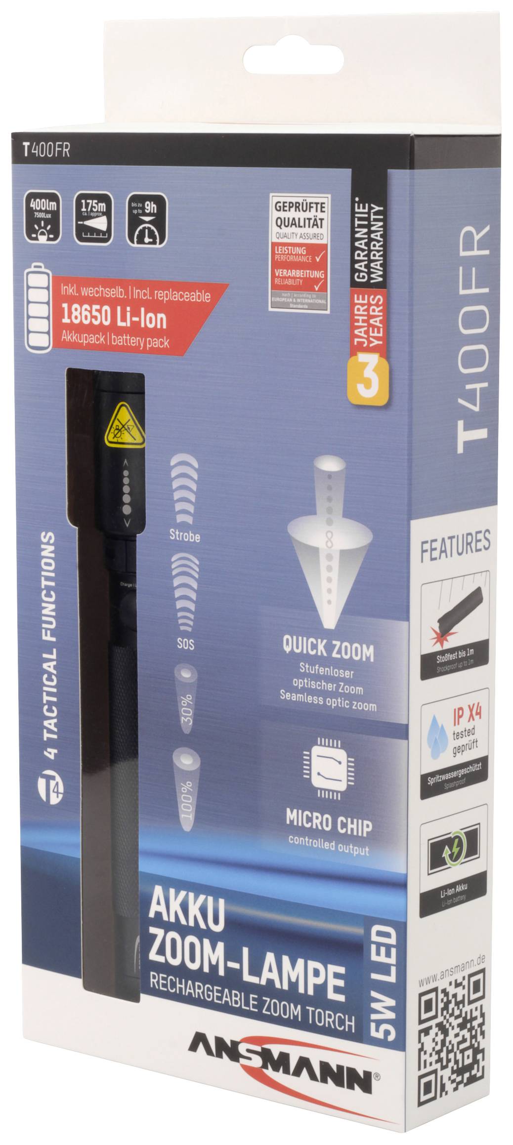 Ansmann Future T400FR LED (monochrome) Torch Wrist strap rechargeable 400 lm 143 g-15