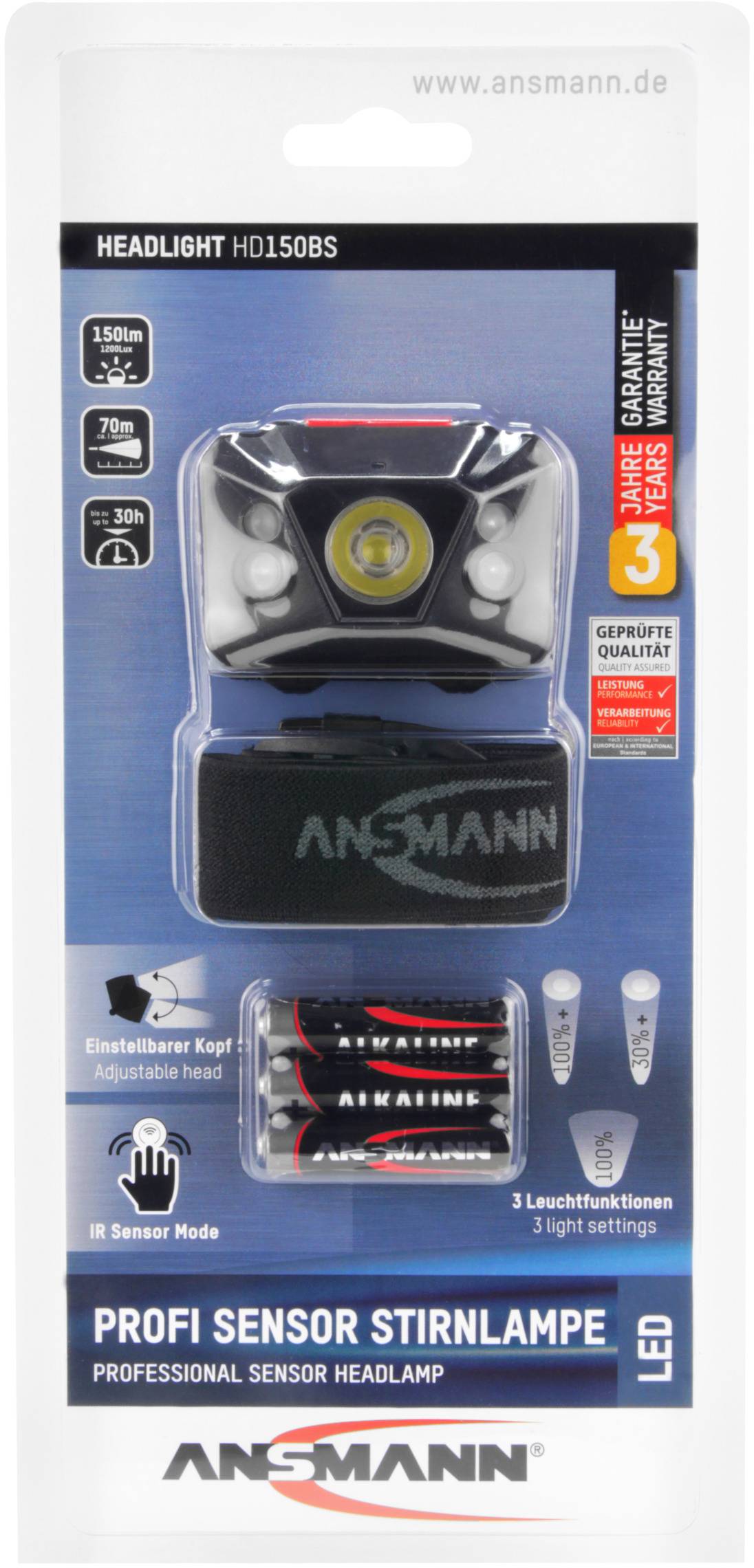 Ansmann HD150BS LED (monochrome) Headlamp battery-powered 150 lm 1600-0199-19