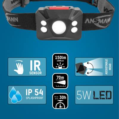 Ansmann HD150BS LED (monochrome) Headlamp battery-powered 150 lm 1600-0199-23