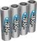 Four silver AA batteries with blue labelling 'Type 2850 mAh' placed side by side.