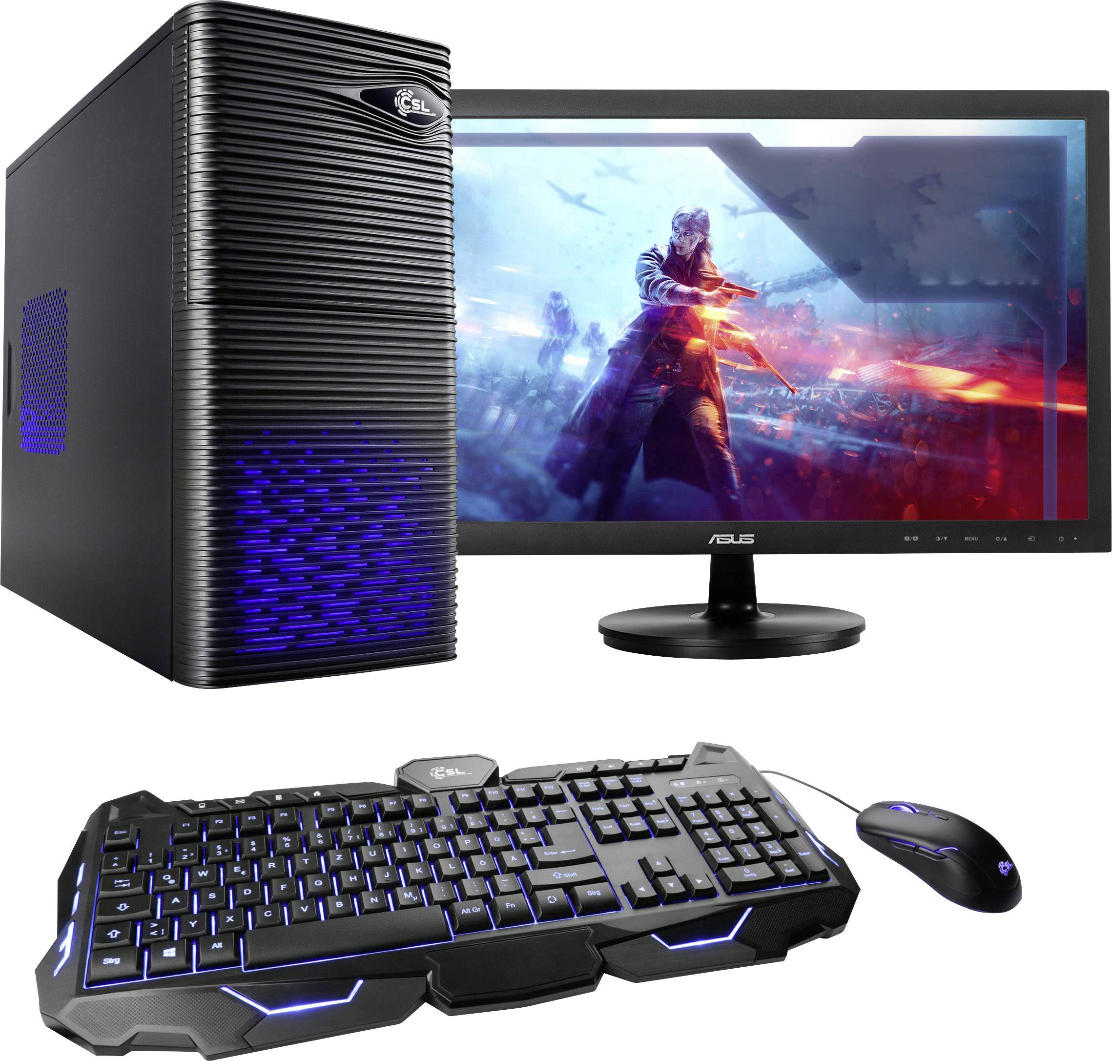 CSL Computer Sprint N60040 Midi tower gaming PC set incl. monitor 59.9 cm (23.6 inch) EEC: A (A++ - E) AMD Ryzen™ 5 2400G 16 GB 500 GB SSD AMD Radeon Vega 11