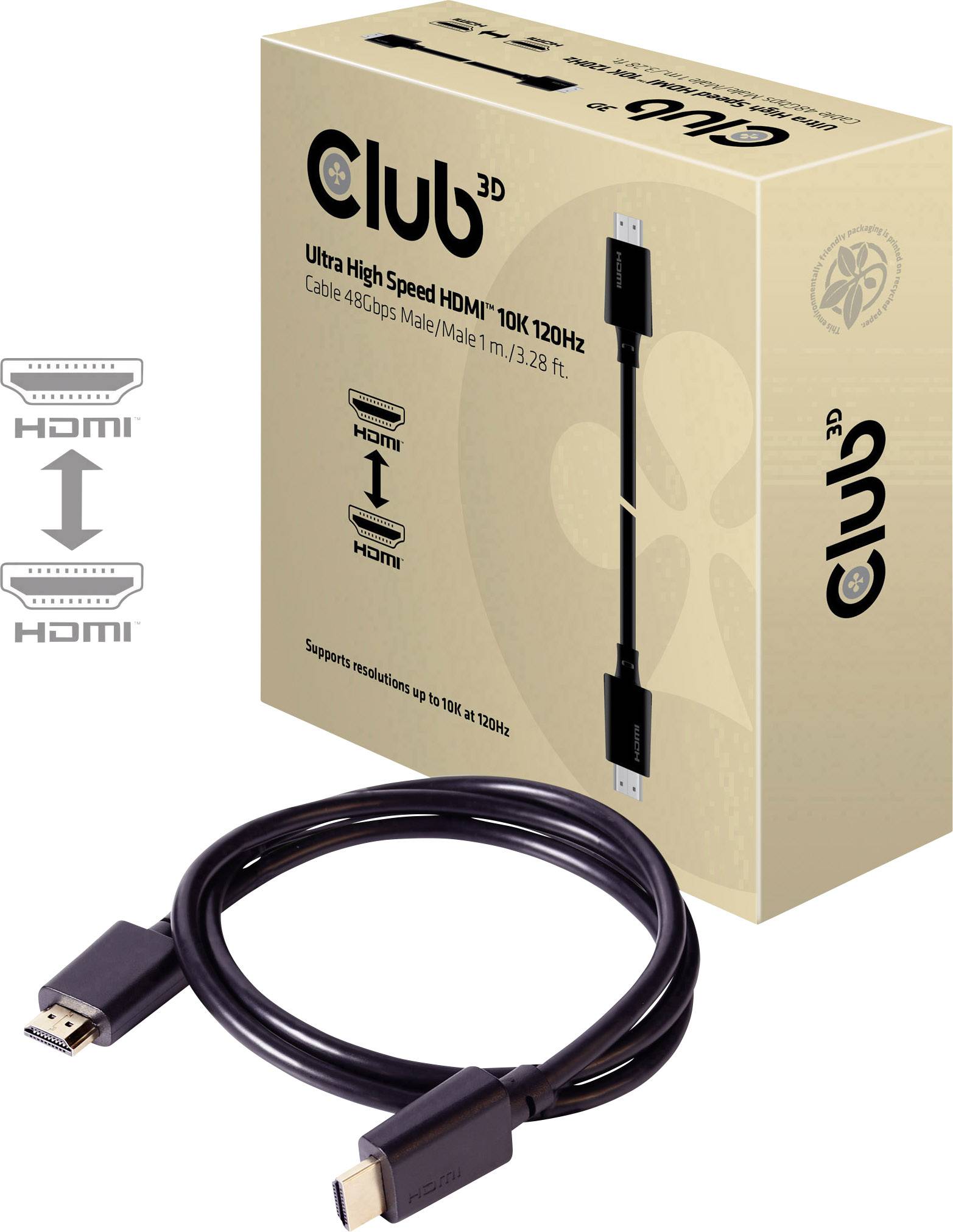 club3D HDMI Cable HDMI-A plug, HDMI-A plug 1.00 m Black CAC-1371 10K UHD, 8K UHD HDMI cable