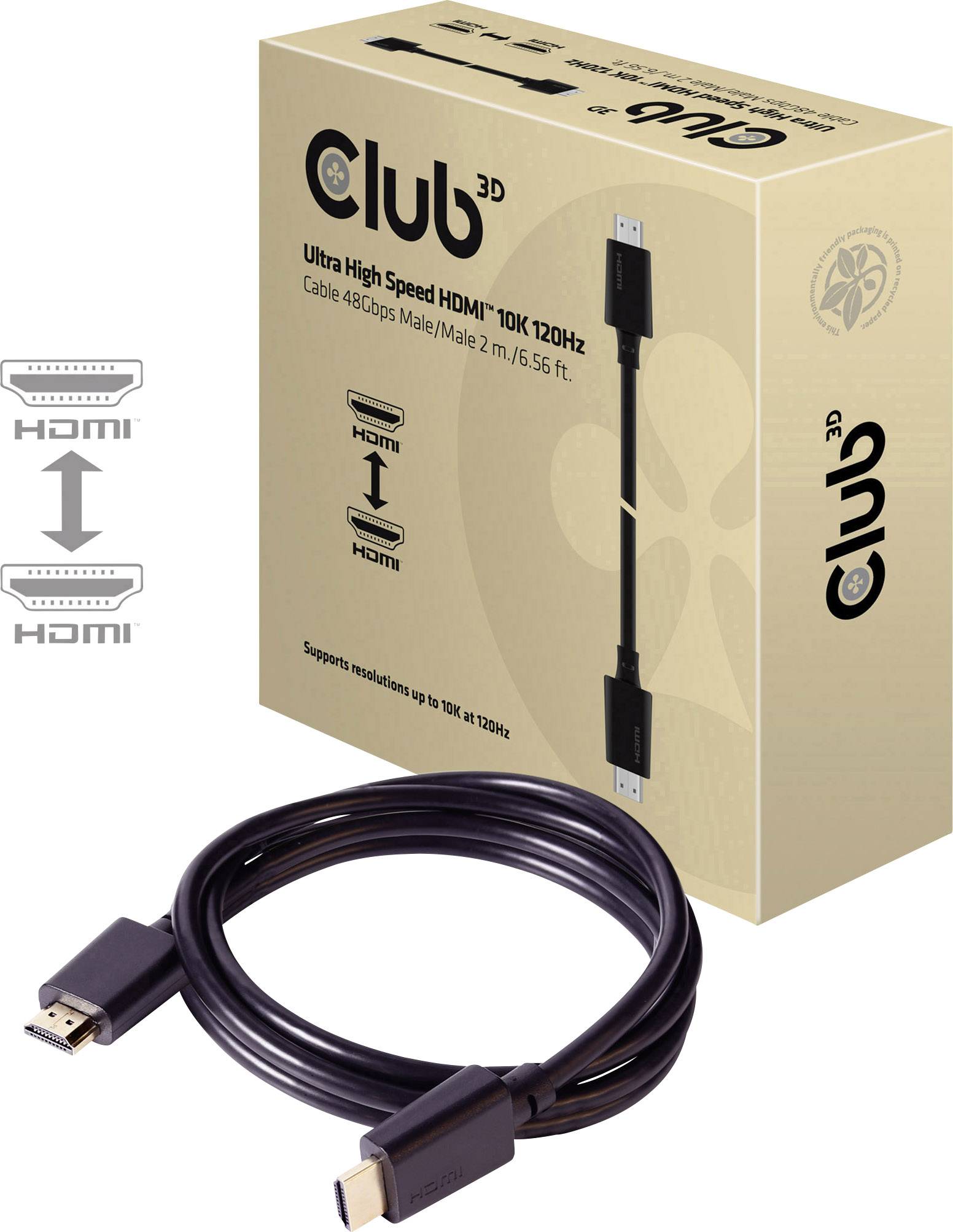 club3D HDMI Cable HDMI-A plug, HDMI-A plug 2.00 m Black CAC-1372 10K UHD, 8K UHD HDMI cable
