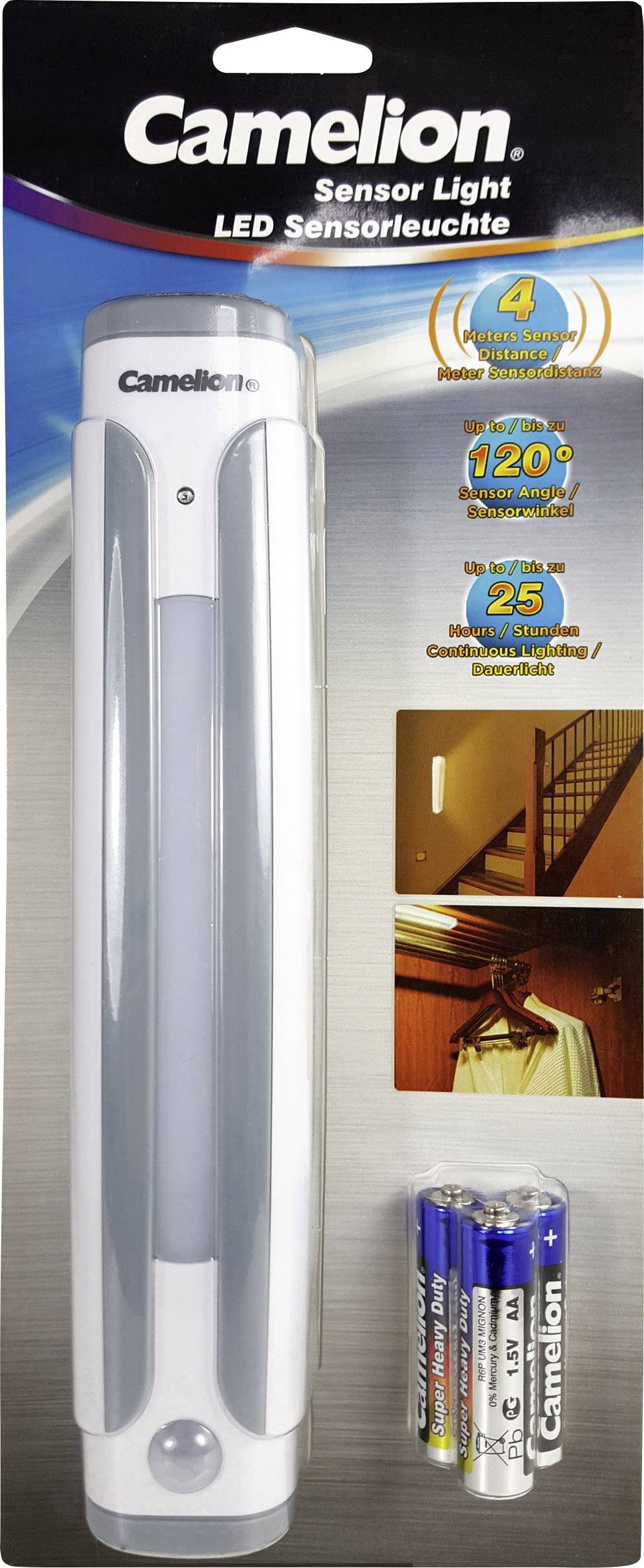 Camelion LED Sensor Light with Motion Detection, Range up to 4 m, 120° Coverage, 25 lm. Including Batteries. Ideal for Corridors.