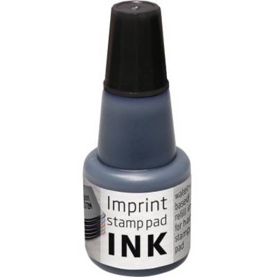 Blue refill bottle with 'Imprint stamp pad INK' inscription for stamp pads.
