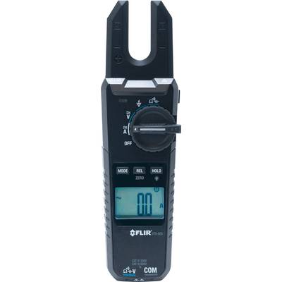 A digital clamp metre from FLIR with display, rotary dial for function selection and indication of measured values in amperes.