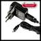 Black power adapter with Euro plug and USB port, depicted with a red, schematic representation of a power connection.