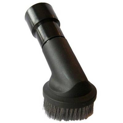 A black vacuum cleaner attachment with brushes, suitable for cleaning furniture and delicate surfaces.