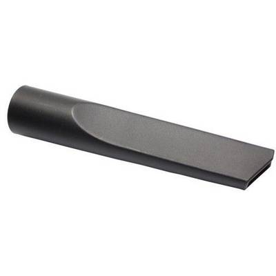 Black suction nozzle for vacuum cleaner, specially shaped for hard-to-reach areas.