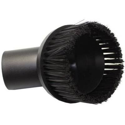 Black round brush for vacuum cleaner with dense bristles, designed for cleaning hard-to-reach areas.
