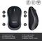The image depicts a wireless mouse with six outstanding features: contoured buttons, ambidextrous use, 12-month battery life, 10-metre range, smooth tracking, and receiver storage.