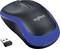 Wireless Logitech mouse in blue with USB receiver. Ideal for computers and laptops, user-friendly design, easy to operate.