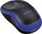 Wireless Logitech mouse in black and blue with a scroll wheel on top.