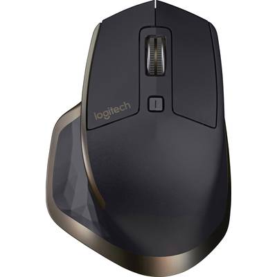 Black ergonomic computer mouse with scroll wheel and two buttons on top, branded 'Logitech', suitable for precise work.