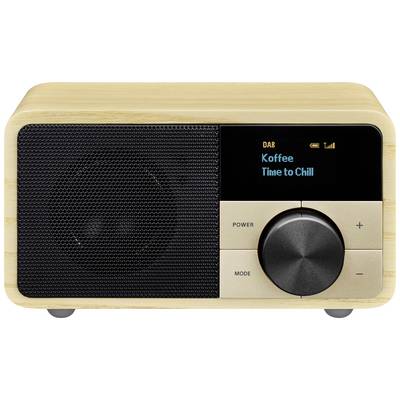 A retro radio with a wooden casing and digital display shows 'Koffee' and 'Time to Chill'. Speakers on the left, controls on the right.