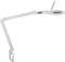 Adjustable white magnifying lamp with a clamp for securing to a table edge. Suitable for magnifying small details while working.