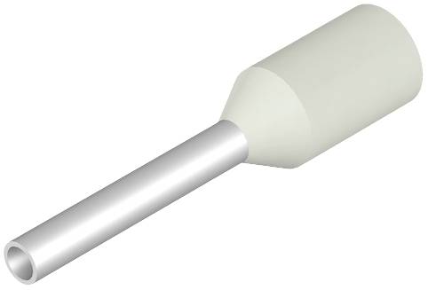'Cable connector' made of silver-coloured metal with a white plastic cover, cylindrical in shape and suitable for electrical connection.