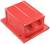 Red plastic roof covering on a rectangular base, a typical element for internal cable protection installations in industrial environments.