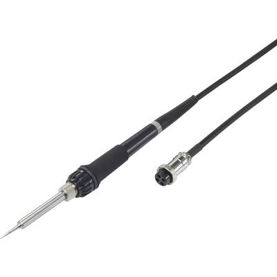 Soldering iron with a pointed metal tip and black handle, connected by a cable and plug for use in electronic work.