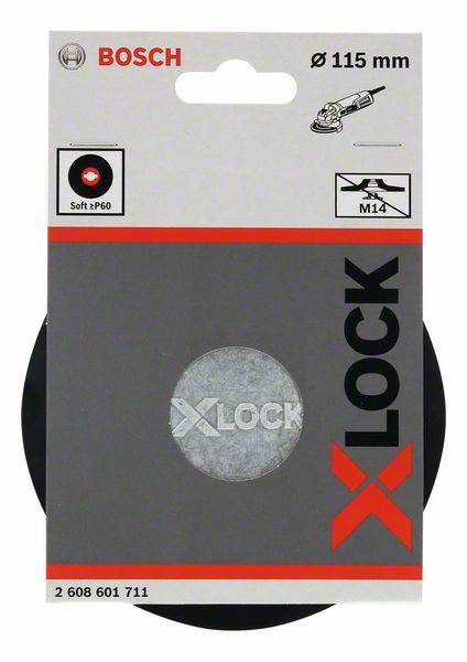 Packaging for a Bosch X-Lock grinding disc, 115 mm diameter, Type P60, suitable for M14 angle grinder.