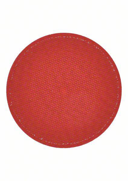 A red circular fabric patch with visible stitching along the edge against a white background.