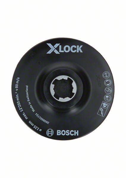 'X-LOCK' grinding disc by Bosch, Ø 125 mm, max. 80 m/s, manufactured in Switzerland.
