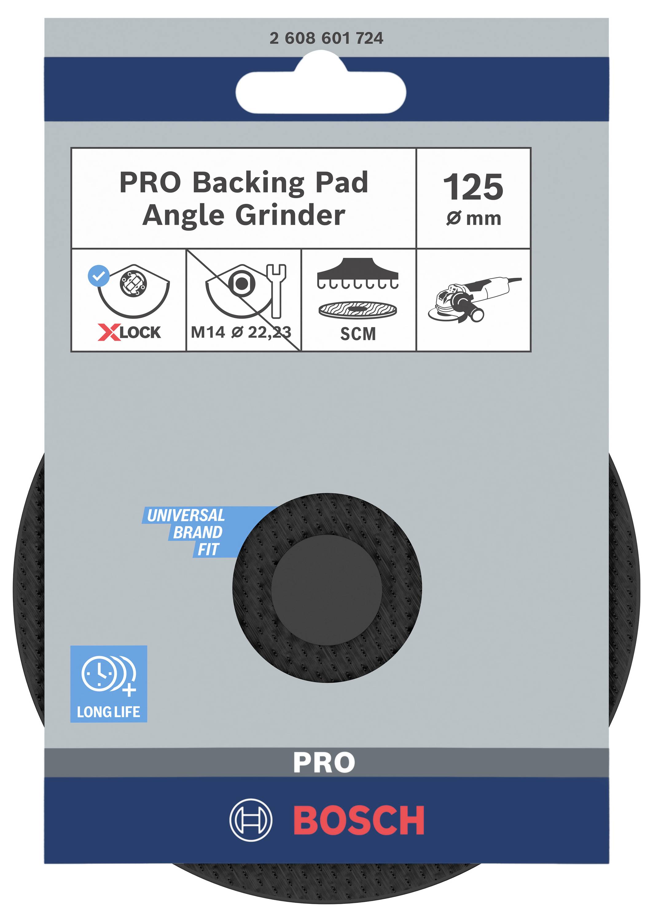 Bosch PRO backing pad for angle grinder, 125 mm. Suitable for X-Lock and M14, durable and universally compatible.