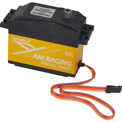 Black and orange 'AM Racing Digital Servo' with HV marking, equipped with cable and plug.