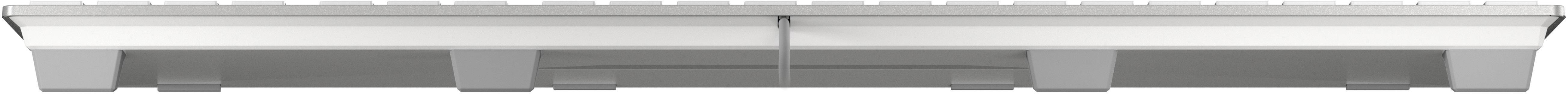 A silver metal guttering with multiple horizontal and vertical lines. It looks sturdy and industrially designed.