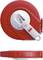 A red measuring tape from 3M, rolled up in a round case with a length of 25 metres, side view shown below.